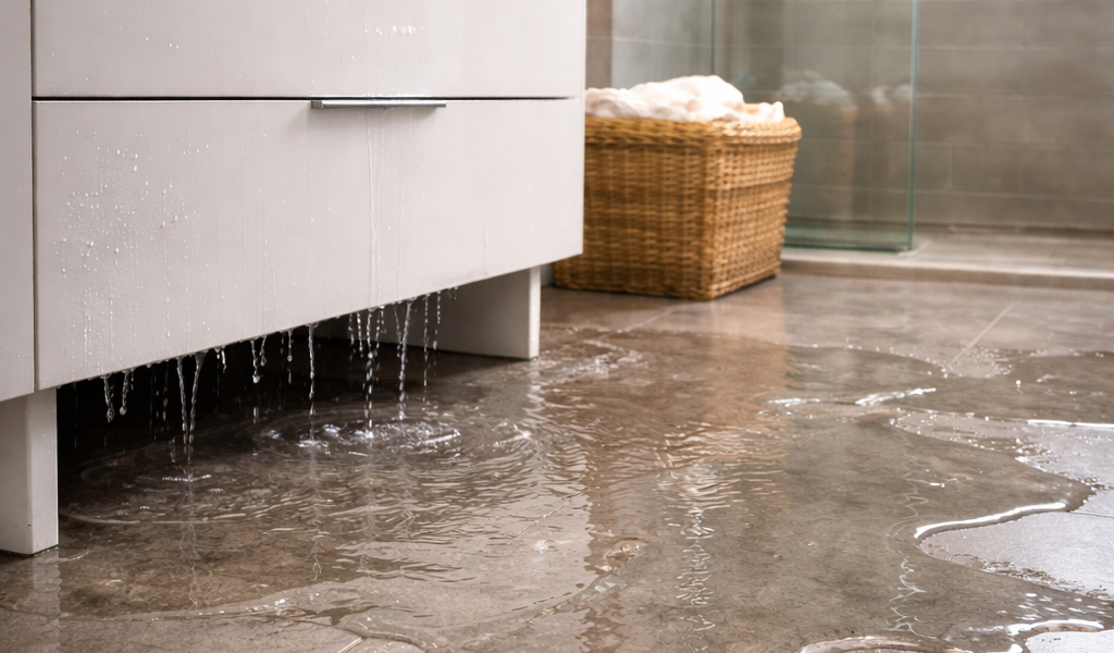 début d'inondation dans la salle d'eau